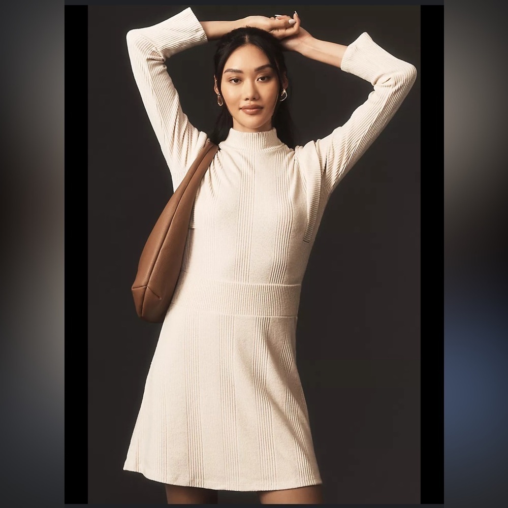 Maeve strong shoulder sweater dress tan size S NWT
